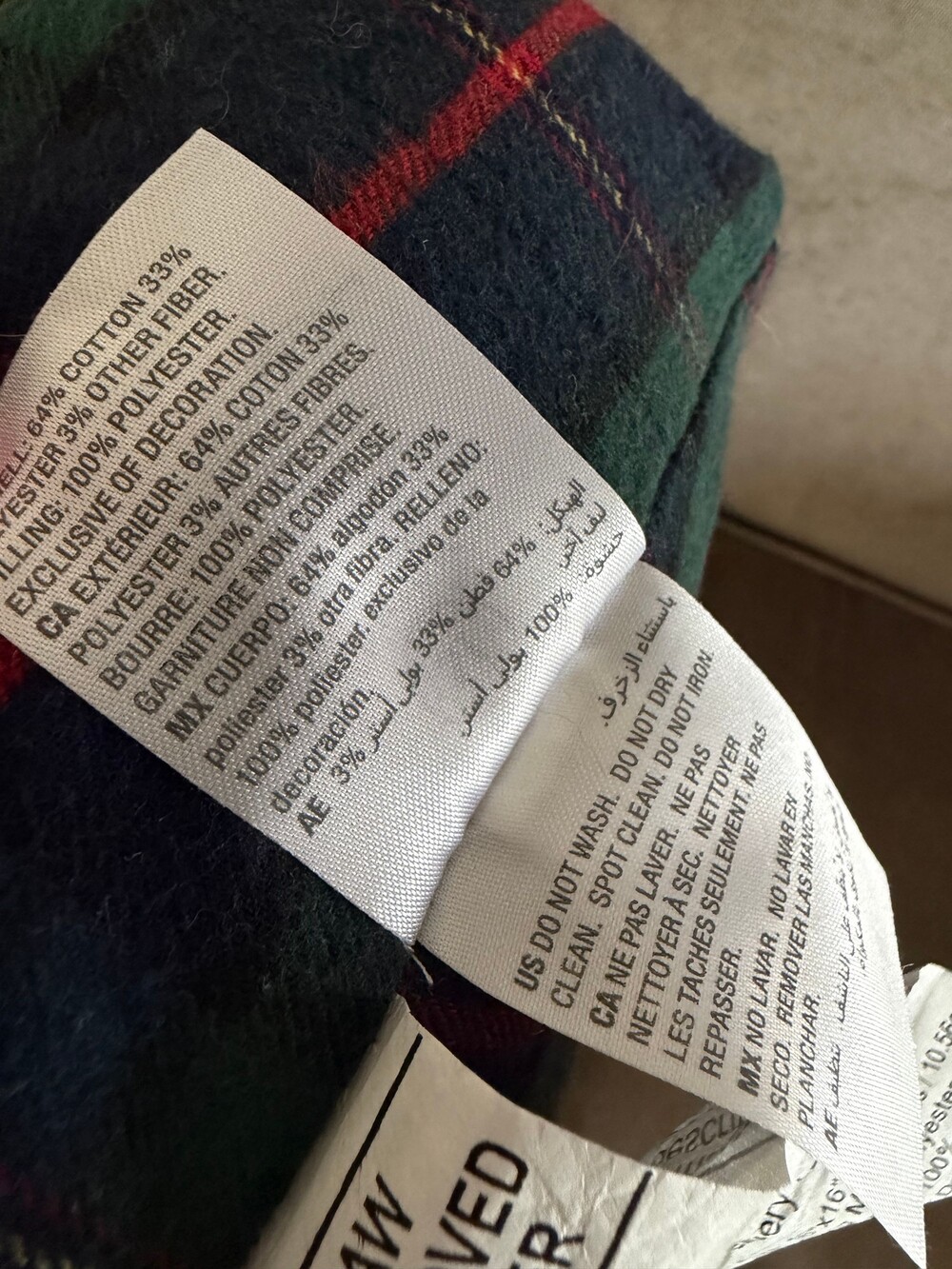 Martha Stewart Collection Christmas Tree Pillow 16x16 Green Navy Plaid Cotton Po - Picture 6 of 7